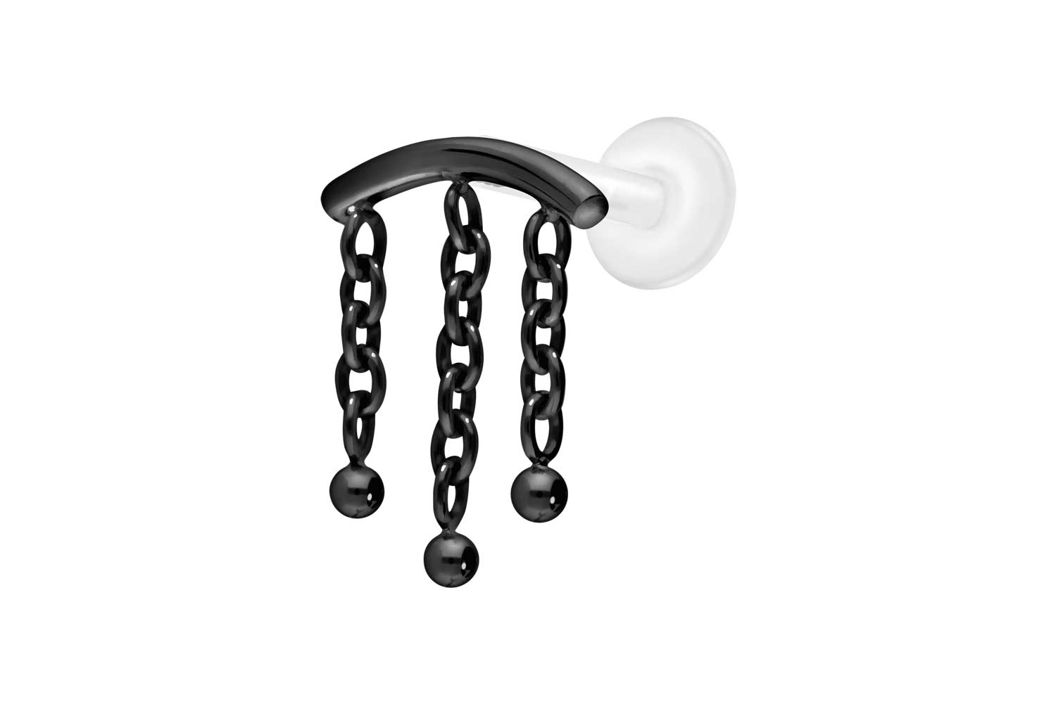 PTFE Labret Piercing mit Innengewinde + Titan-Aufsatz BOGEN + 3 KETTEN
